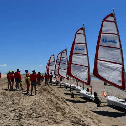 Chars à voile alignés sur la plage de La Bernerie
