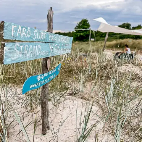 Panneaux en bois indiquant le chemin sur la plage