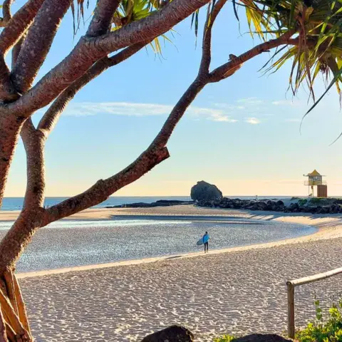 La plage et l'embouchure de la crique à Currumbin Alley