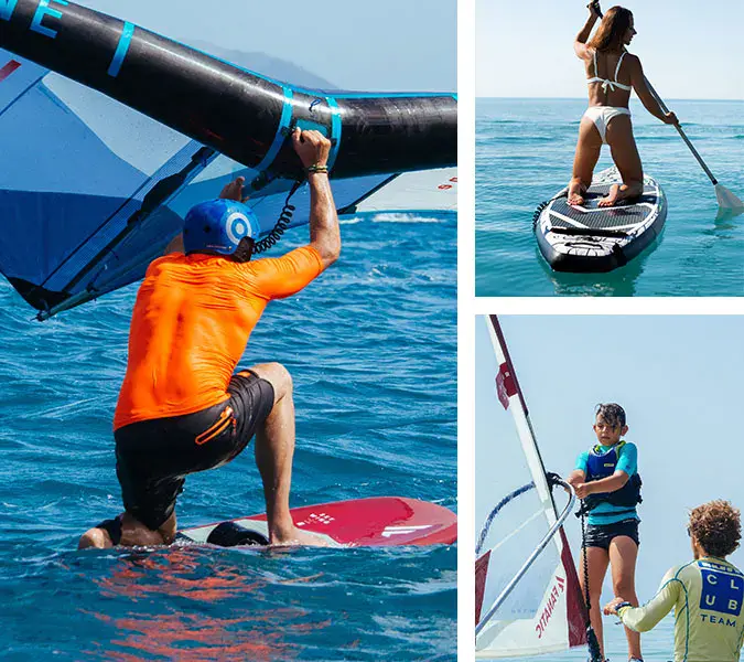 Wingfoil et stand up paddle sur l'eau (montage du site de l'école)
