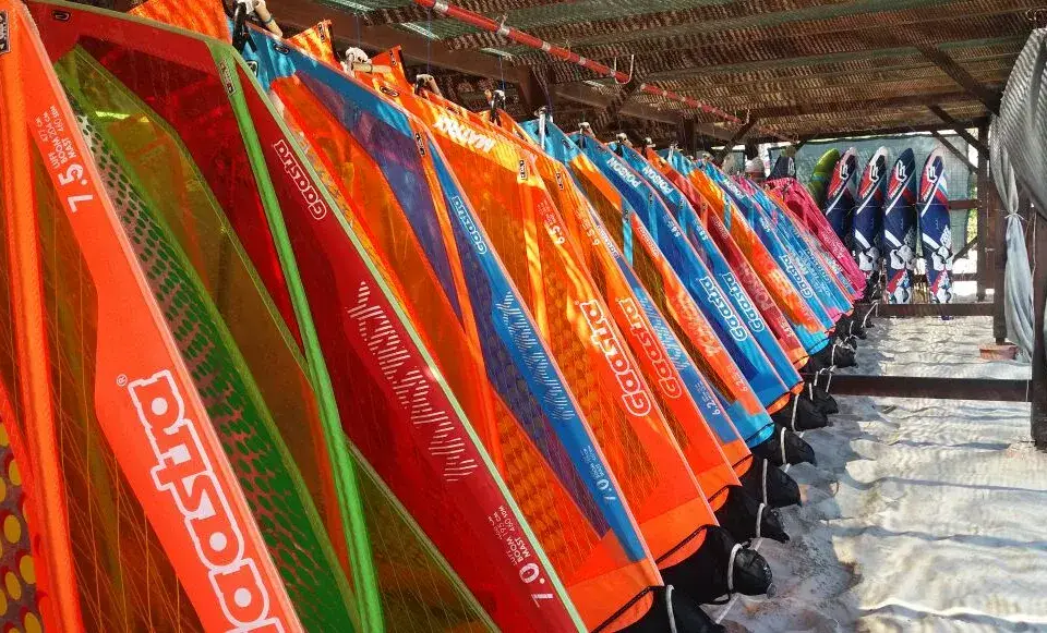 Voiles de windsurf alignées