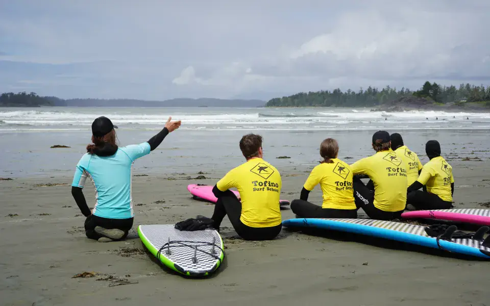 Explications du moniteur sur la plage avant le cours