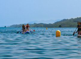 Groupes en stand up paddle devant la plage