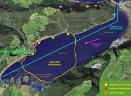 Plan du lac d'Alpnach avec les zones de navigation