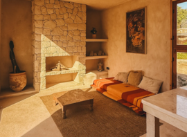 Le salon du Bungalow Cheminée