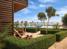 Terrasse et piscine du camp