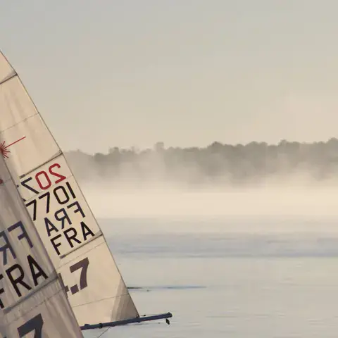 Voiles de dériveurs sur le lac d'Hourtin