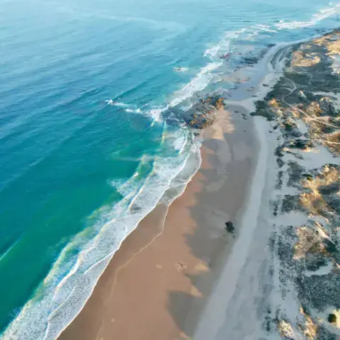 Vue aérienne de la côte et de la plage