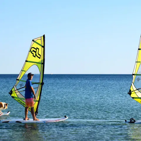 Élèves en windsurf sur l'eau