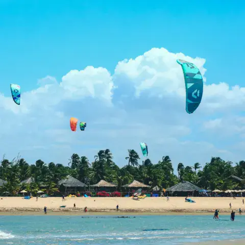 Kites dans le ciel au-dessus de la plage