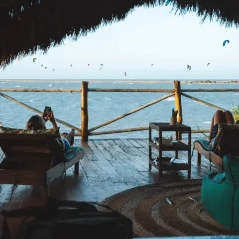 Terrasse avec vue sur la lagune et les kites