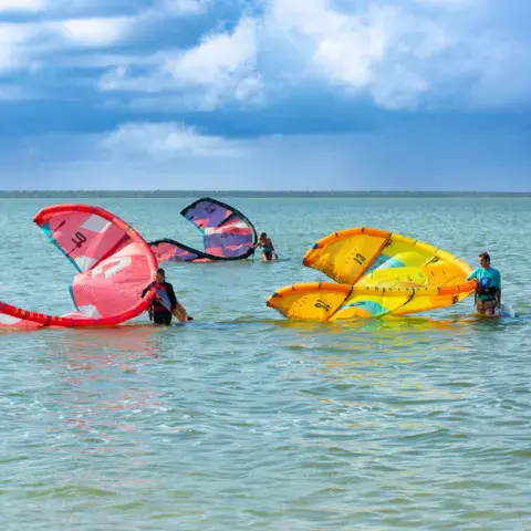 Ailes de kite posées sur l'eau peu profonde