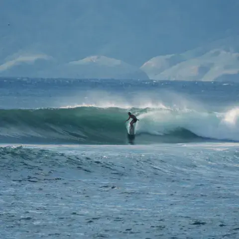 Surfeur dans le tube d'une vague