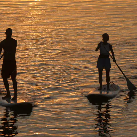 Séance de SUP au coucher du soleil