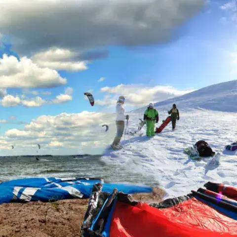 Préparation du matériel en hiver, ailes sur la neige