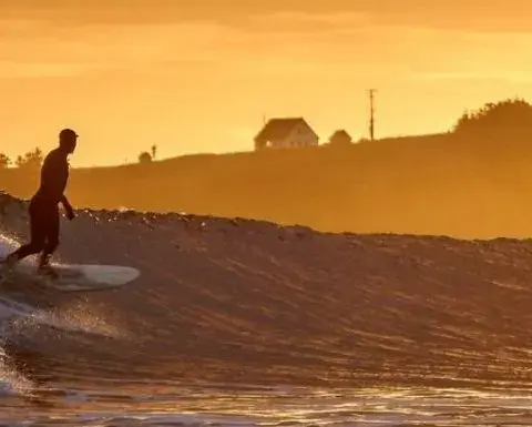 Un surfeur sur une vague à la lumière du soir
