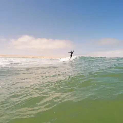 Surfeur sur une vague au large de la côte