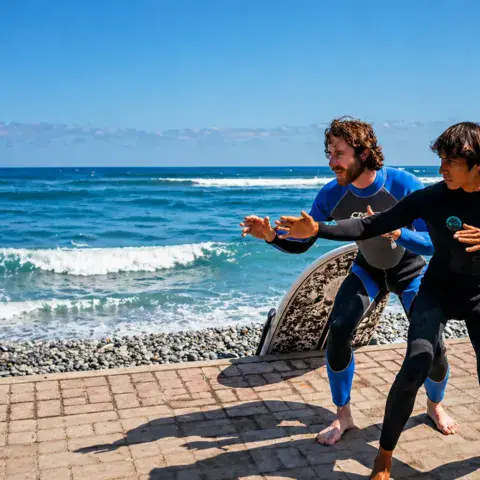 Consignes du moniteur sur la plage avant la séance