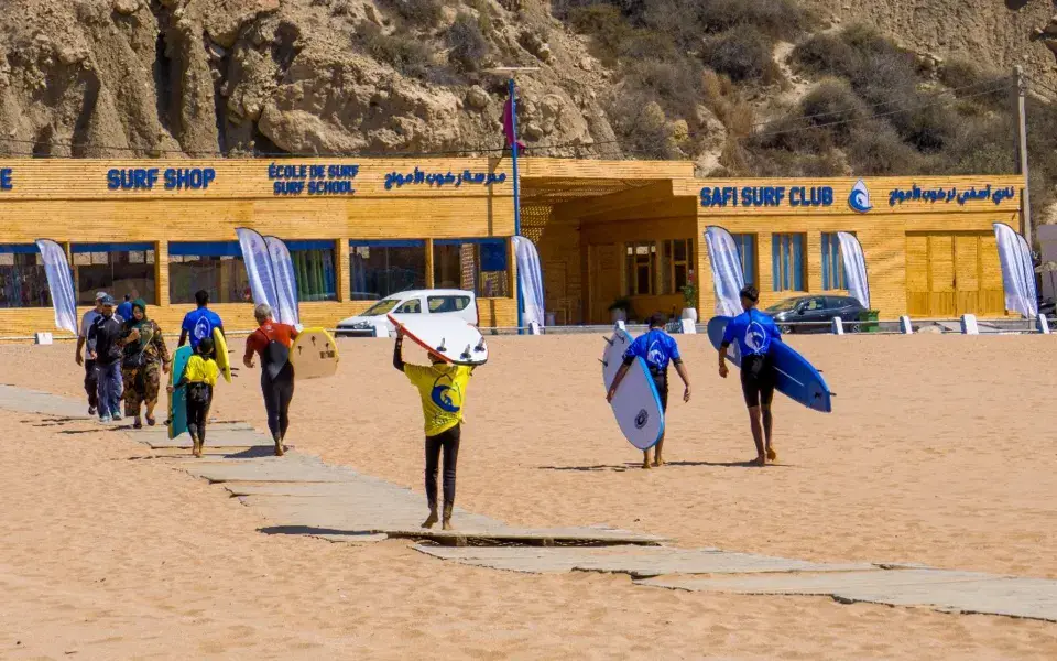 La base du Safi Surf Club sur la plage de Safi