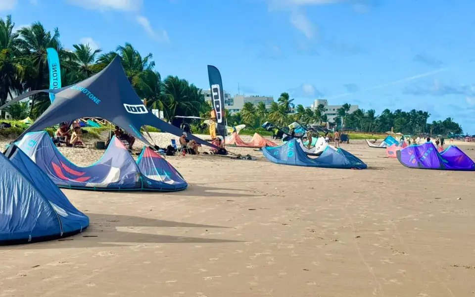 Kites déployés sur la plage